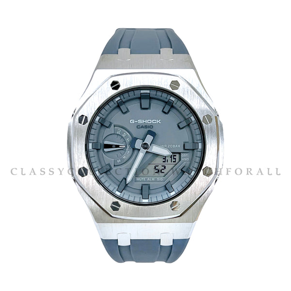GA-2110ET-8A With Silver Stainless Steel Case & Grey Rubber Clip Strap