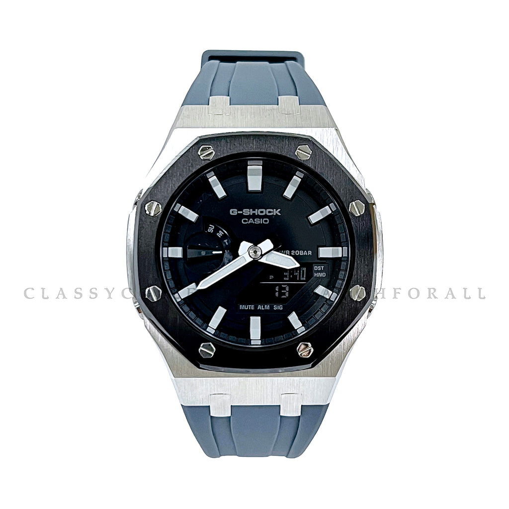 (Preorder) GA-2100-1A With Black & Silver Stainless Steel Case & Grey Rubber Clip Strap