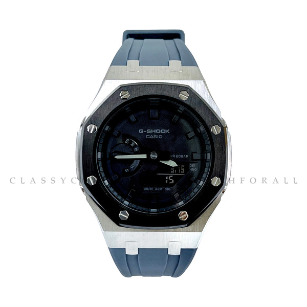 GA-2100-1A1 With Black & Silver Stainless Steel Case & Grey Rubber Clip Strap