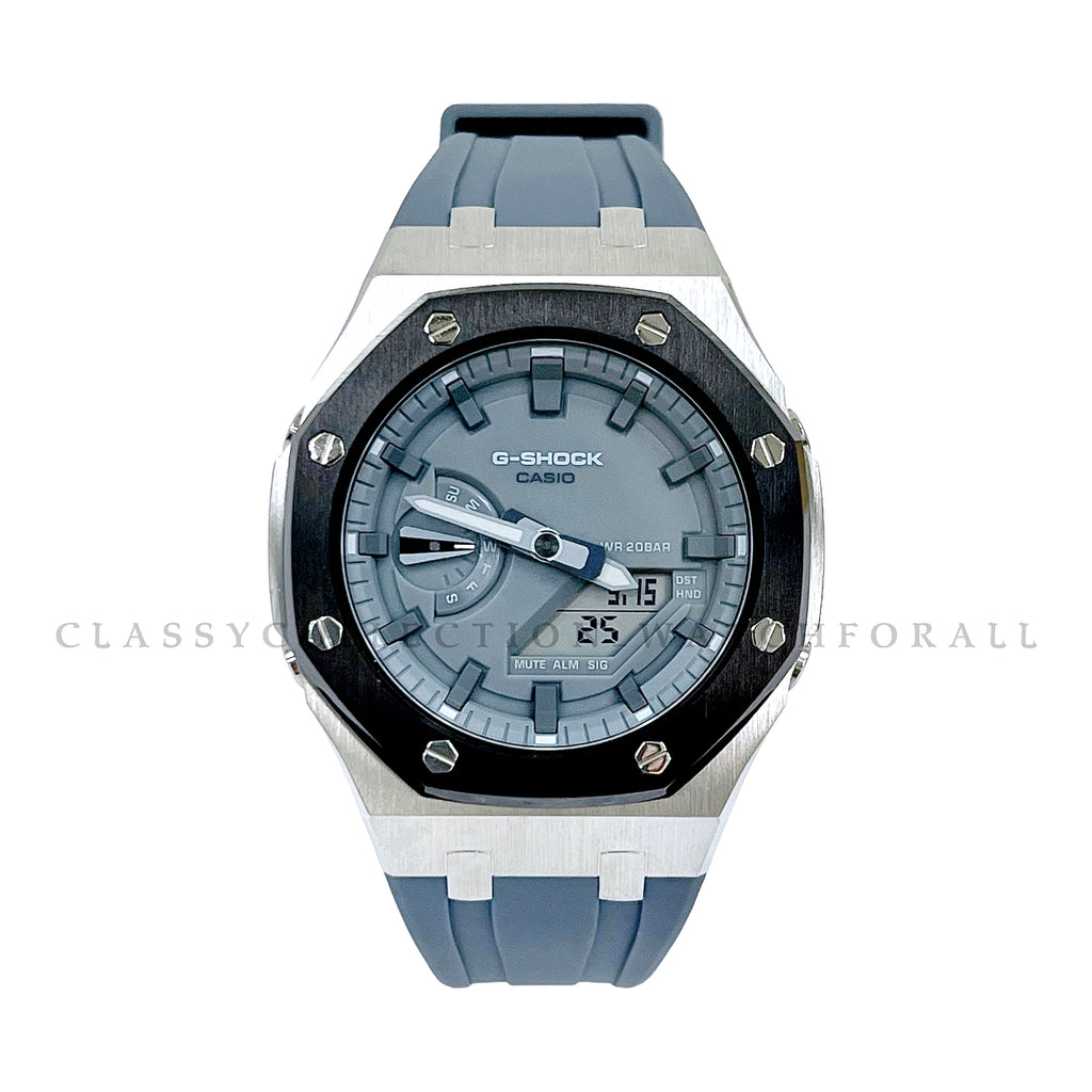 GA-2110ET-8A With Black & Silver Stainless Steel Case & Grey Rubber Clip Strap
