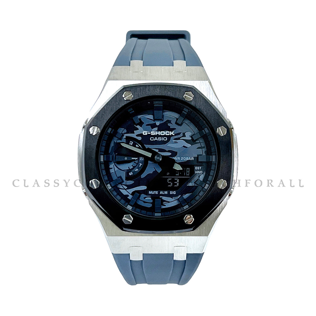 (Preorder) GA-2100CA-8A With Black & Silver Stainless Steel Case & Grey Rubber Clip Strap