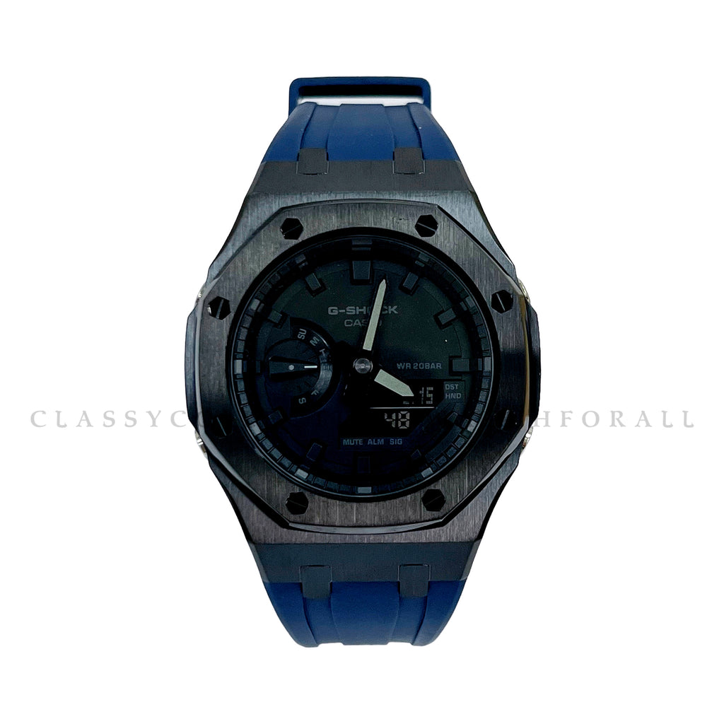 GA-2100-1A1 With Black Stainless Steel Case & Navy Blue Rubber Clip Strap