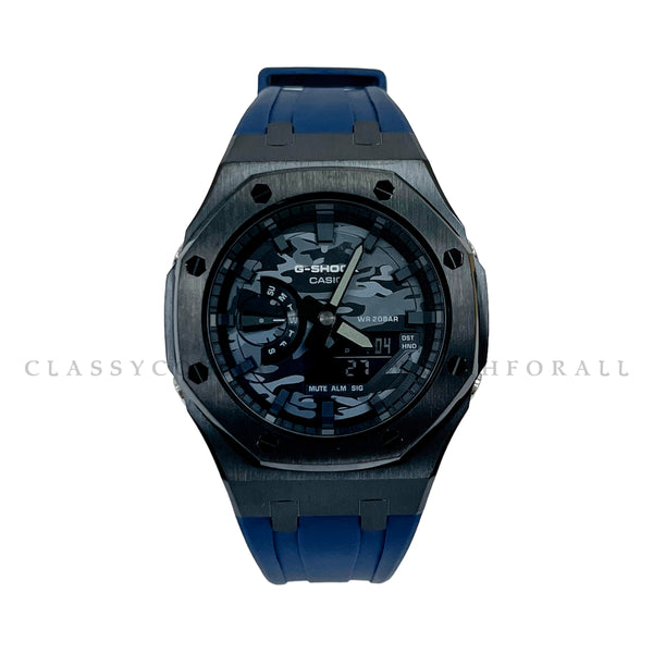 GA-2100CA-8A With Black Stainless Steel Case & Navy Blue Rubber Clip Strap