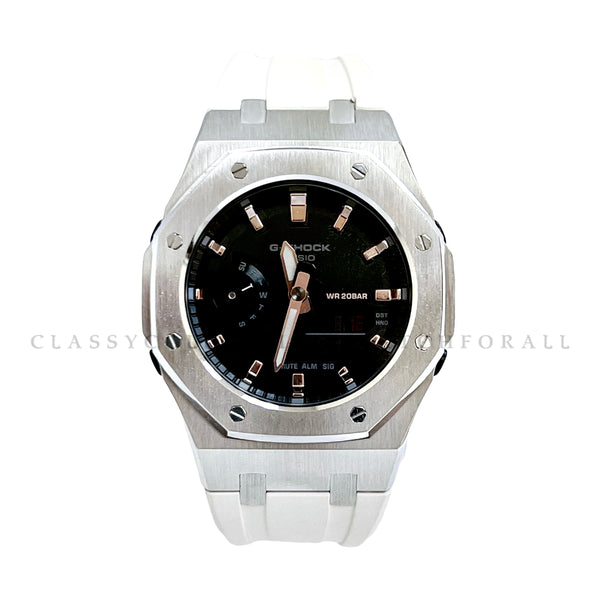 GMA-S2100-1A With Silver Stainless Steel Case & White Rubber Strap