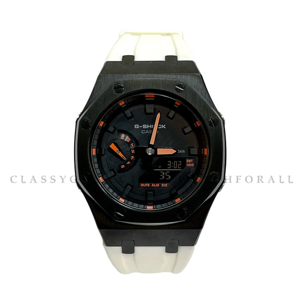 (Preorder) GA-2100-1A4 With Black Stainless Steel Case & White Rubber Clip Strap