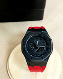GA-2100-1A1 With Black Stainless Steel Case & Red Rubber Clip Strap