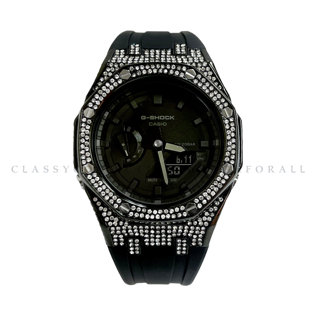 (Preorder) GA-2100-1A1 With Black Stainless Steel Crystal Case & Black Rubber Clip Strap