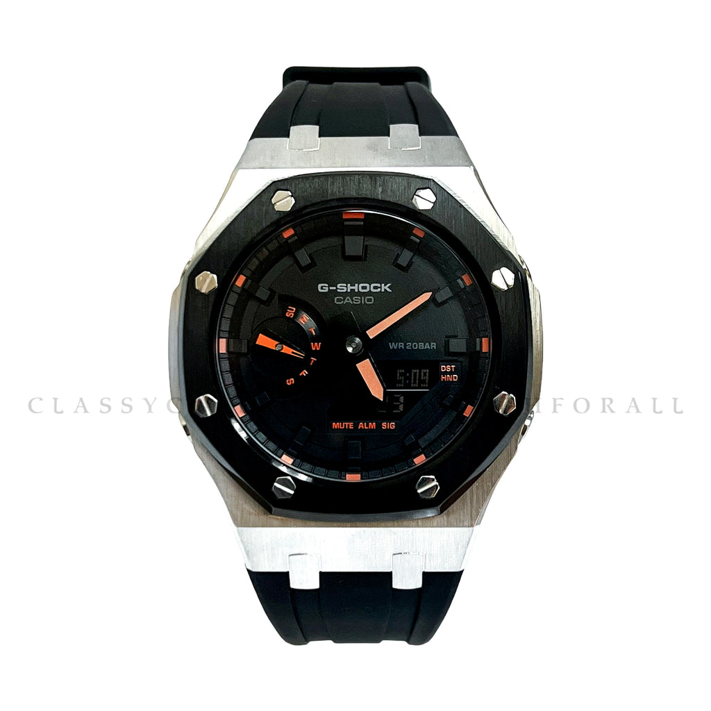 GA-2100-1A4DR With Black & Silver Stainless Steel Case & Black Rubber Clip Strap