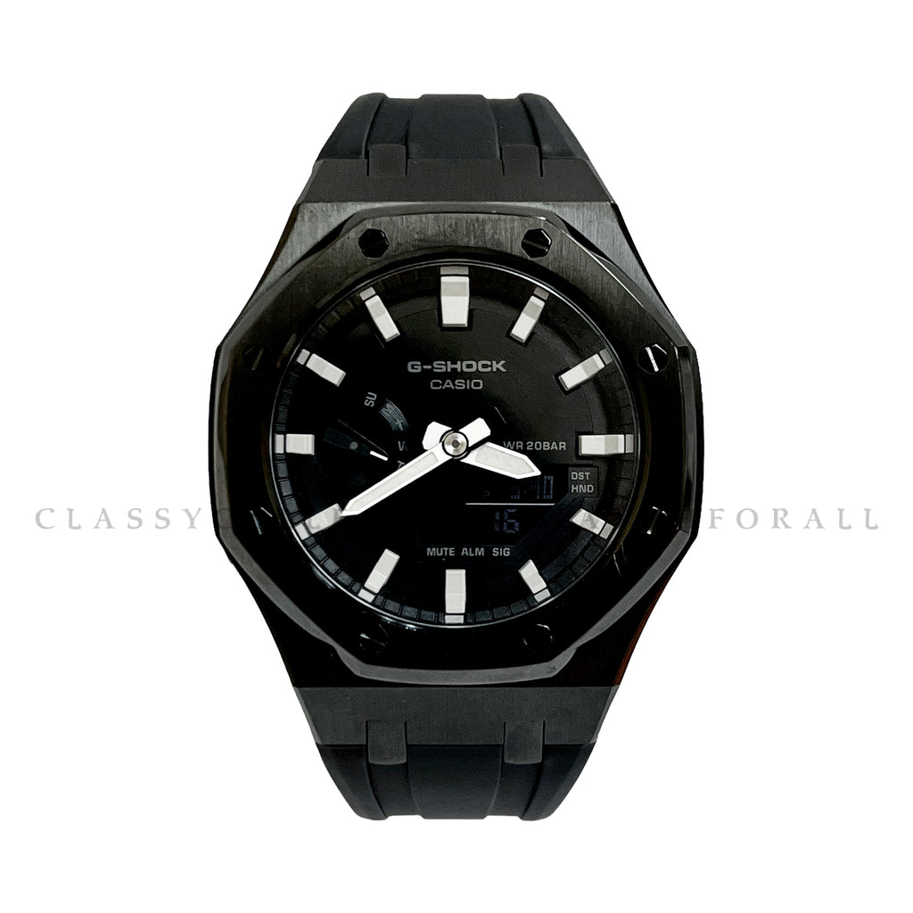 GA-2100-1A With Black Stainless Steel Case & Black Rubber Clip Strap