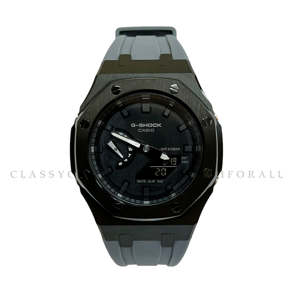 (Preorder) GA-2100-7A With Black Stainless Steel Case & Grey Rubber Clip Strap