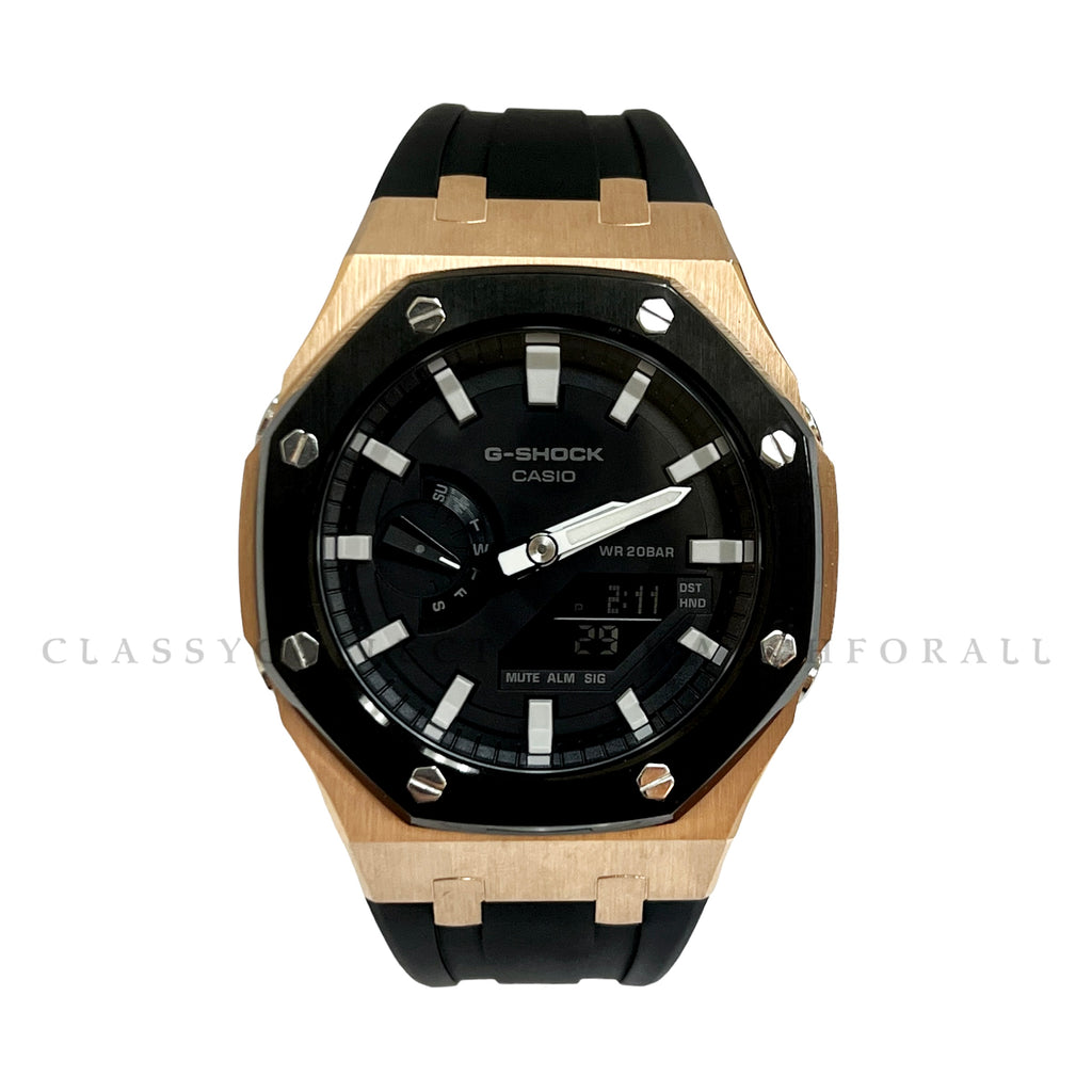 (Preorder) GA-2100-1A With Black & Rose Gold Stainless Steel Case & Black Rubber Clip Strap