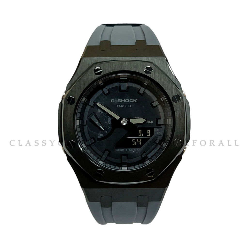 (Preorder)GA-2100-1A1 With Black Stainless Steel Case & Grey Rubber Clip Strap