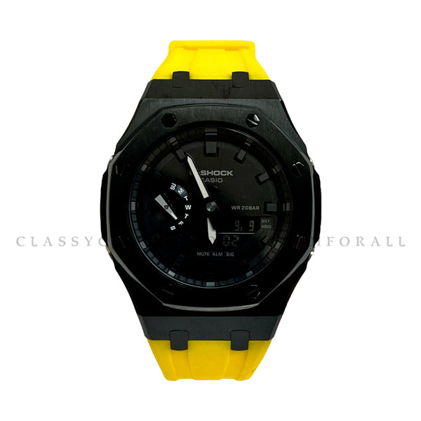 (Preorder) GA-2100-7A With Black Stainless Steel Case & Yellow Rubber Clip Strap