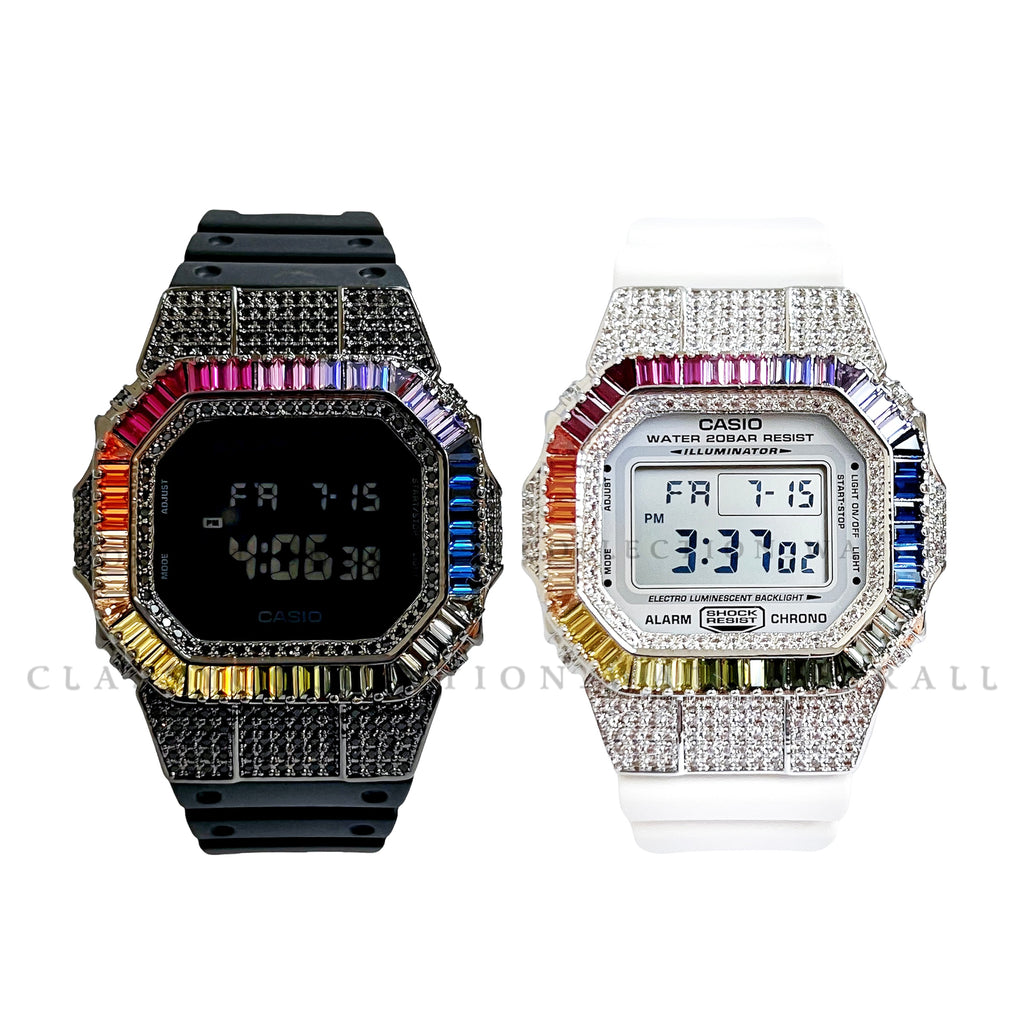 DW-5600BB-1DR & DW-5600MW-7DR With Royal G Rainbow Black And Silver Casing