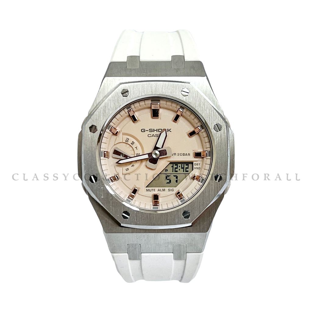 GMA-S2100-4A With Silver Stainless Steel Case & White Rubber Strap