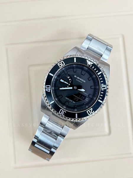 GA-2100-7A With The R Series Black Bezel & Silver Stainless Steel Set