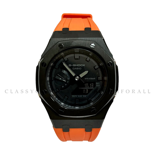 GA-2100-1A1 With Black Stainless Steel Case & Orange Rubber Clip Strap