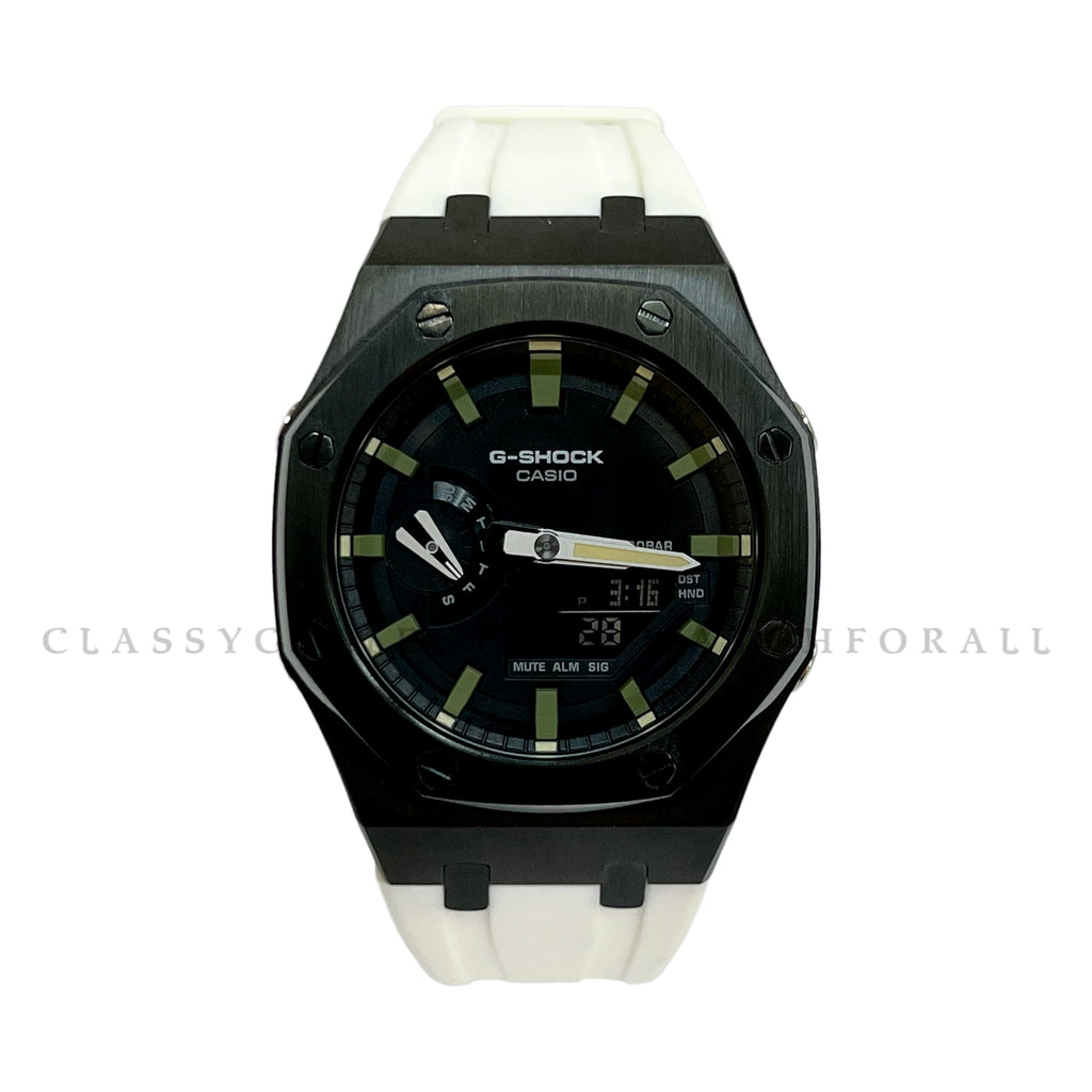 GA-2110SU-3A With Black Stainless Steel Case & White Rubber Clip Strap