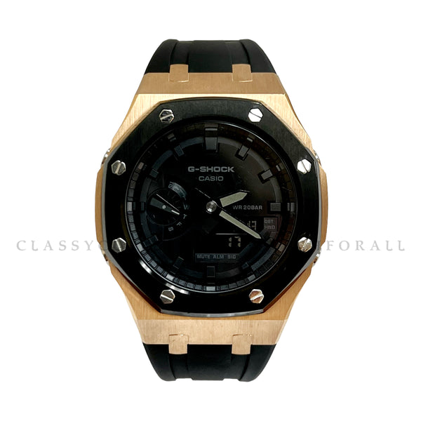 GA-2100-1A1 With Black & Rose Gold Stainless Steel Case & Black Rubber Clip Strap