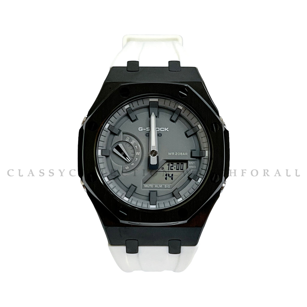 (Preorder) GA-2110ET-8ADR With Black Stainless Steel Case & White Rubber Clip Strap