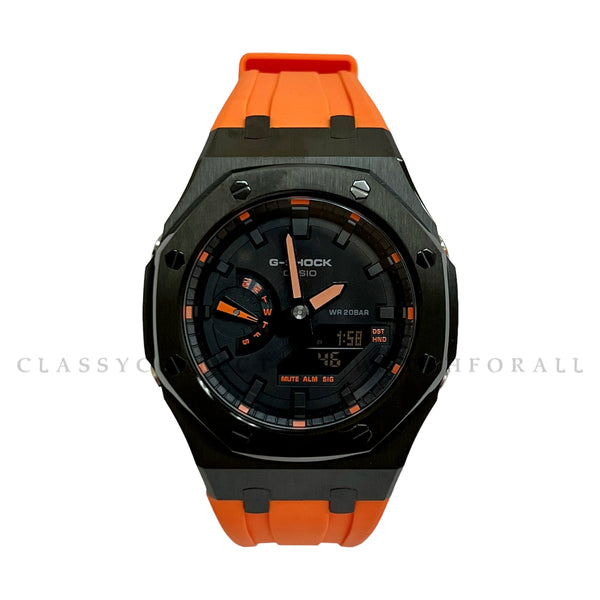 GA-2100-1A4 With Black Stainless Steel Case & Orange Rubber Clip Strap