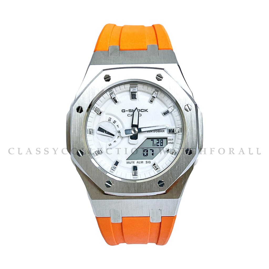 GMA-S2100-7A With Silver Stainless Steel Case & Orange Rubber Strap