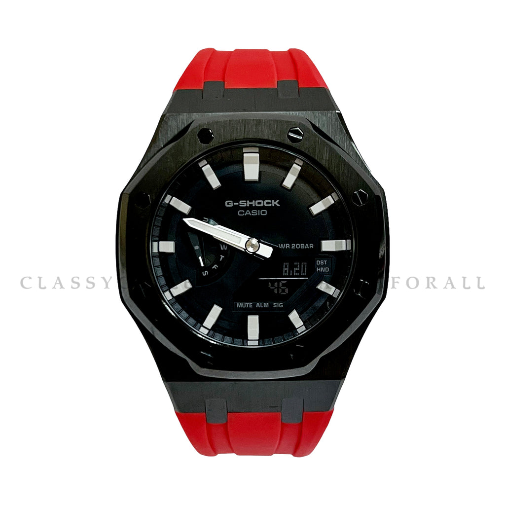 (Preorder) GA-2100-1A With Black Stainless Steel Case & Red Rubber Clip Strap