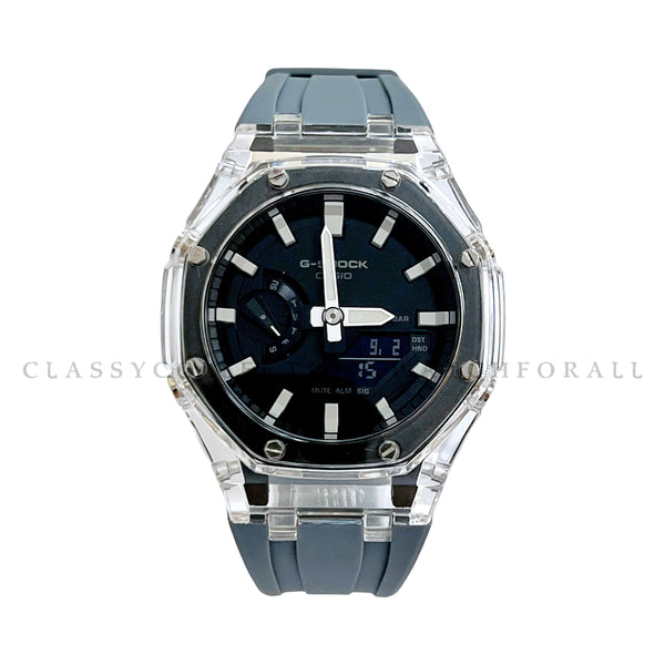 GA-2100-1A With Transparent Case & Grey Rubber Clip Strap