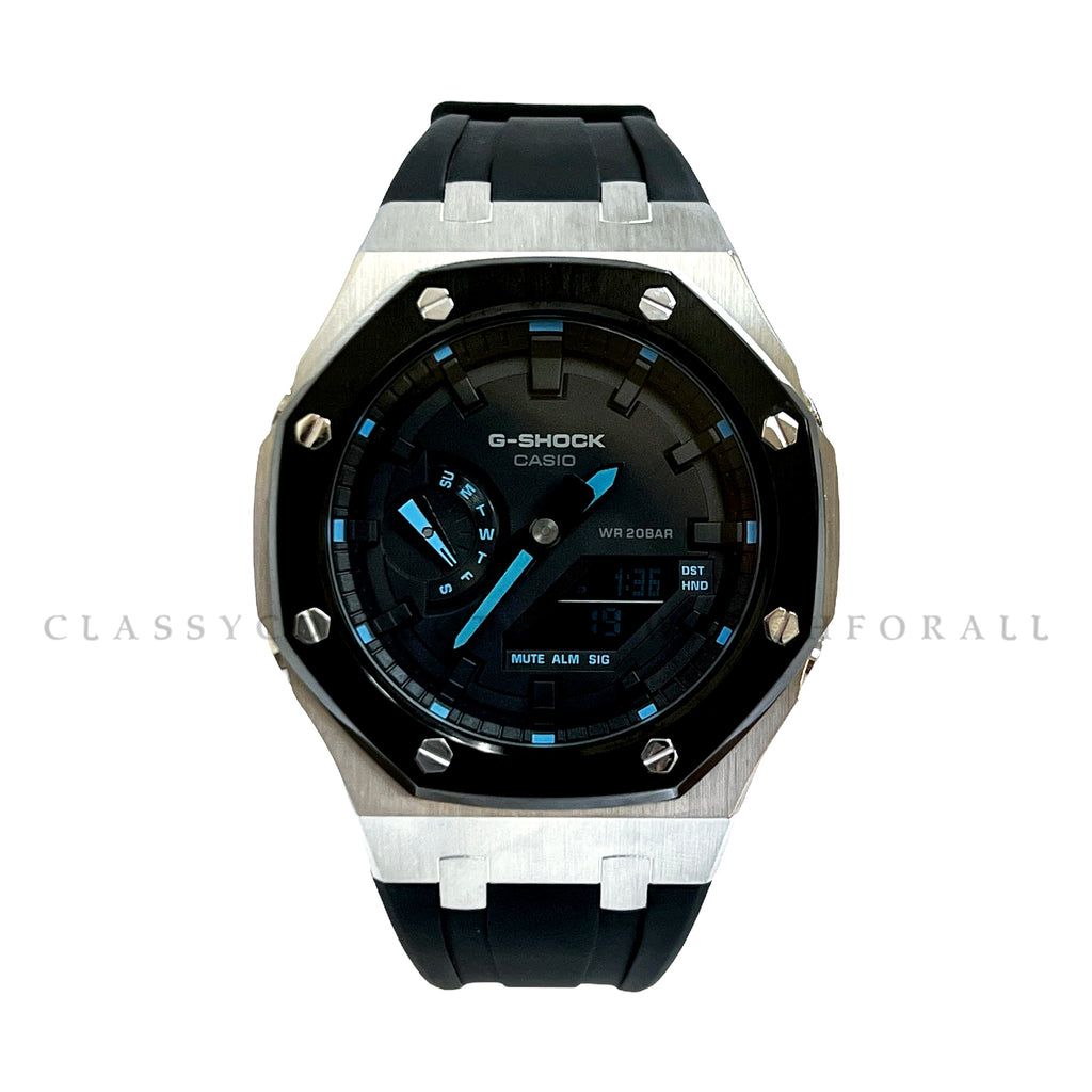 GA-2100-1A2 With Black & Silver Stainless Steel Case & Black Rubber Clip Strap