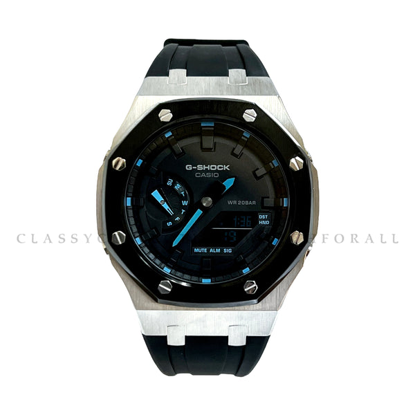 GA-2100-1A2 With Black & Silver Stainless Steel Case & Black Rubber Clip Strap