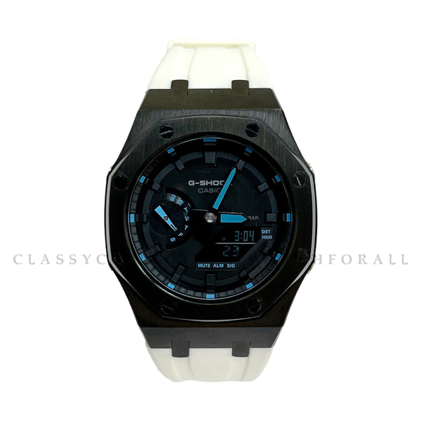 (Preorder)  GA-2100-1A2 With Black Stainless Steel Case & White Rubber Clip Strap