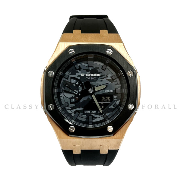 GA-2100CA-8A With Black & Rose Gold Stainless Steel Case & Black Rubber Clip Strap