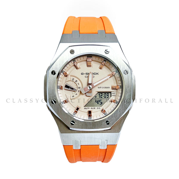 GMA-S2100-4A With Silver Stainless Steel Case & Orange Rubber Strap