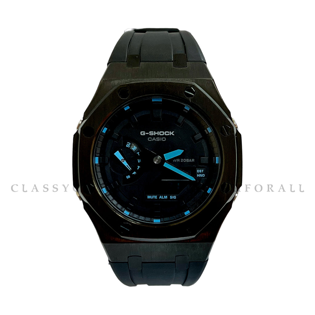 GA-2100-1A2 With Black Stainless Steel Case & Black Rubber Clip Strap