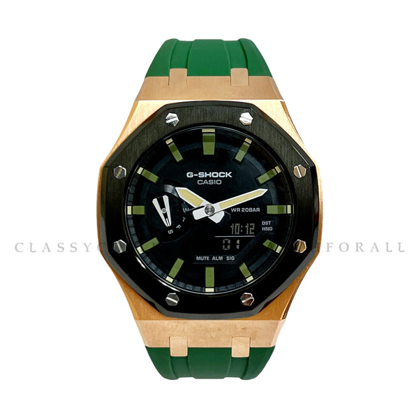 GA-2110SU-3ADR With Black & Rose Gold Stainless Steel Case & Green Rubber Clip Strap