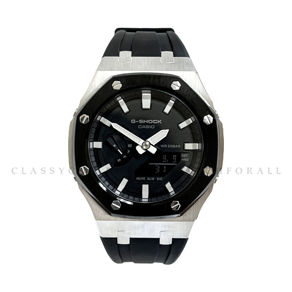 GA-2100-1A With Black & Silver Stainless Steel Case & Black Rubber Clip Strap