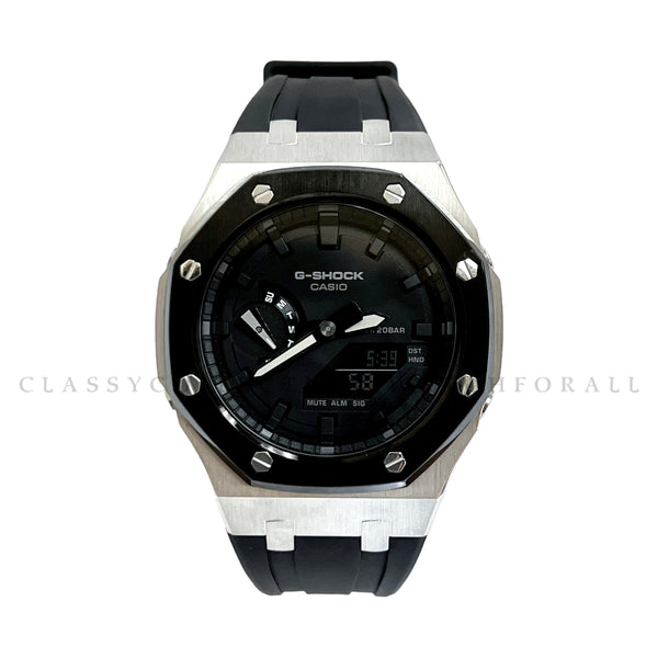 GA-2100-7A With Black & Silver Stainless Steel Case & Black Rubber Clip Strap