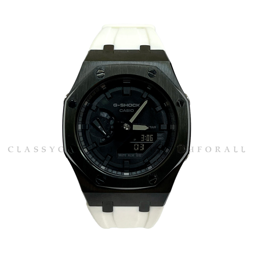 (Preorder) GA-2100-1A1 With Black Stainless Steel Case White Rubber Clip Strap