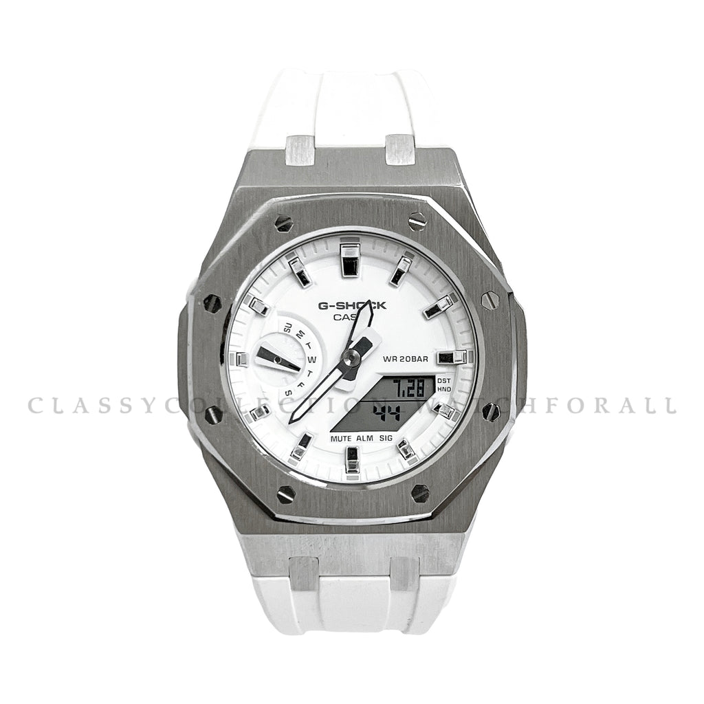 GMA-S2100-7A With Silver Stainless Steel Case & White Rubber Strap