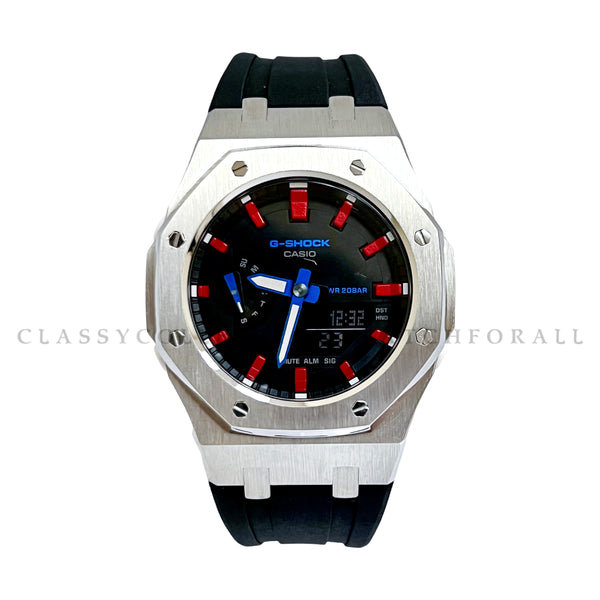 (Preorder) GMA-S2100WT-7A2DR With Silver Stainless Steel Case & Black Rubber Clip Strap