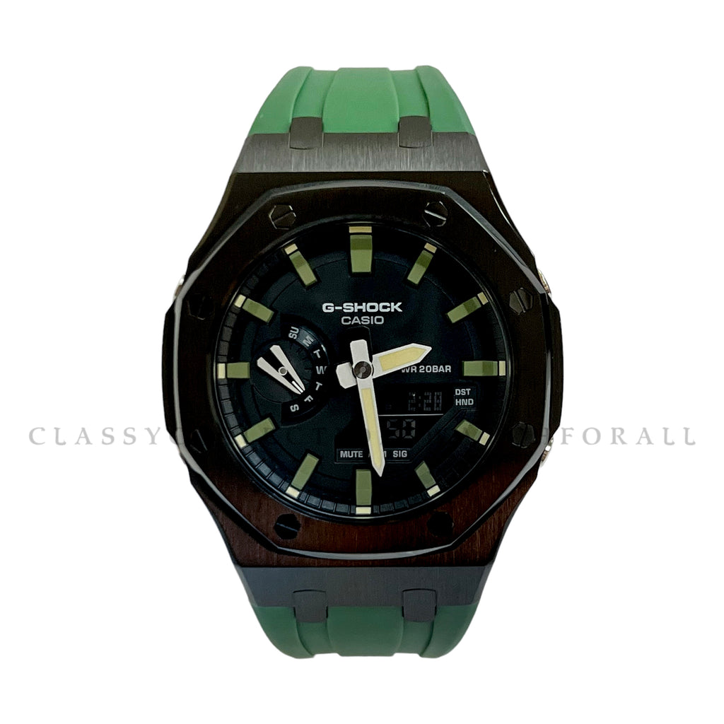 (Preorder) GA-2110SU-3A With Black Stainless Steel Case & Green Rubber Clip Strap