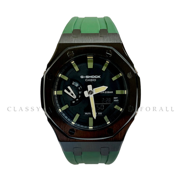 GA-2110SU-3A With Black Stainless Steel Case & Green Rubber Clip Strap