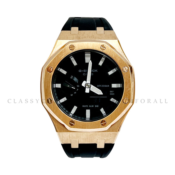 GA-2100-1A With Rose Gold Stainless Steel Case & Black Rubber Clip Strap