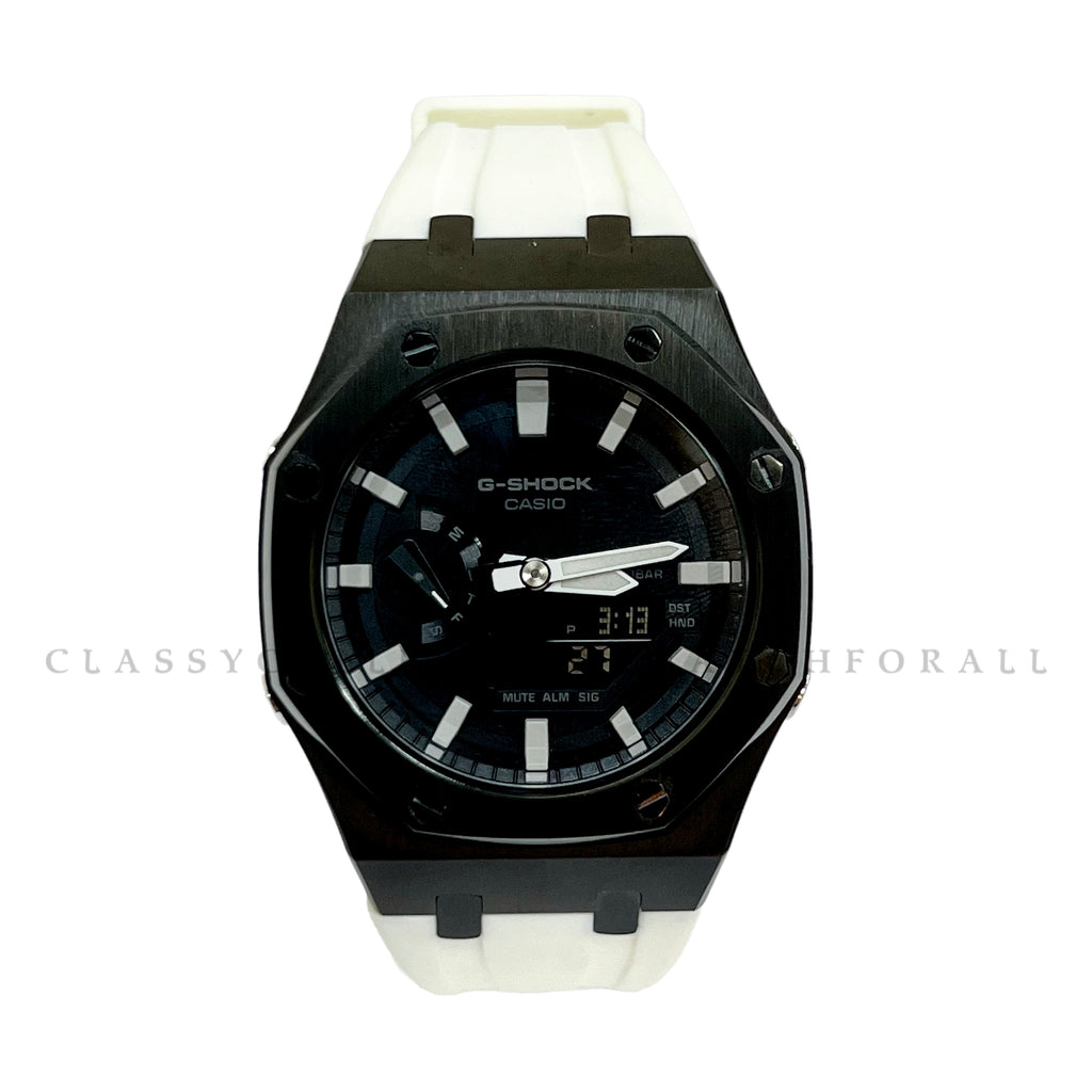 (Preorder) GA-2100-1A With Black Stainless Steel Case & White Rubber Clip Strap
