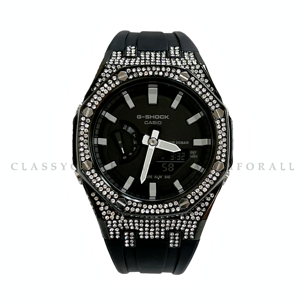 (Preorder) GA-2100-1A With Black Stainless Steel Crystal Case & Black Rubber Clip Strap