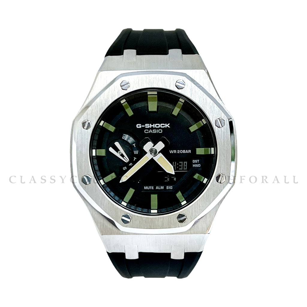 GA-2110SU-3A With Silver Stainless Steel Case & Black Rubber Clip Strap