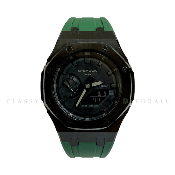 GA-2100-1A1 With Black Stainless Steel Case & Green Rubber Clip Strap