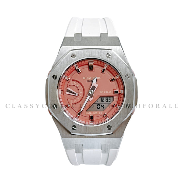 GMA-S2100-4A2 With Silver Stainless Steel Case & White Rubber Strap